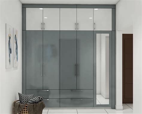 Modern Spacious Cupboard Design With Grey And White Laminate Livspace