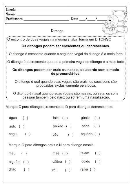 Atividades De Ditongo Tritongo E Hiato S Escola