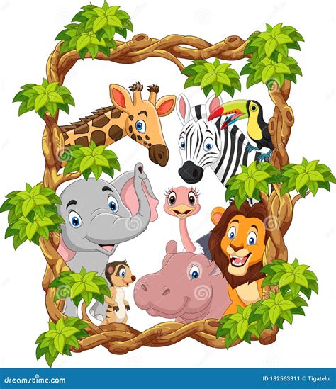 Cartoon Collection Happy Zoo Animals Stock Vector Illustration Of