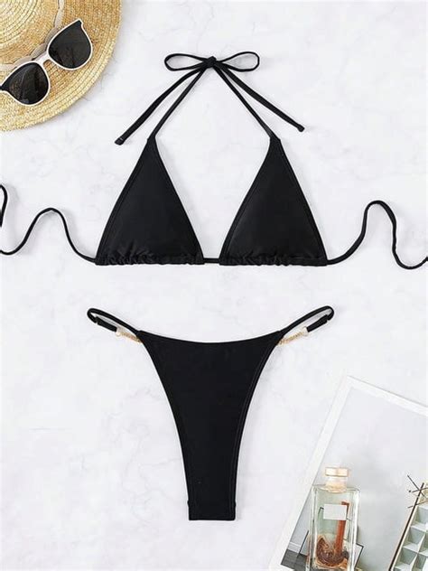 Halter Metal Chains Extreme Mini Micro Thong Bikini Female Swimsuit