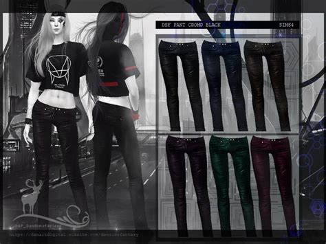 The Sims Resource DSF PANT CROMO BLACK Black Clothes Pants