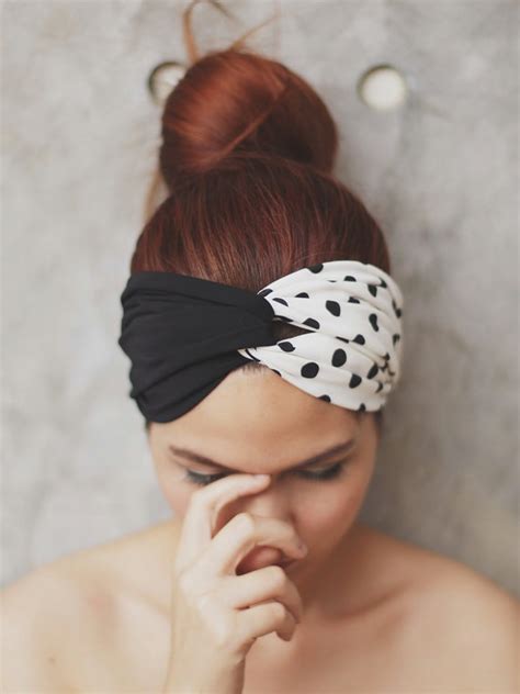 Black Polka Dot Turban Twist Headband Black And By Rumraisina 12 95