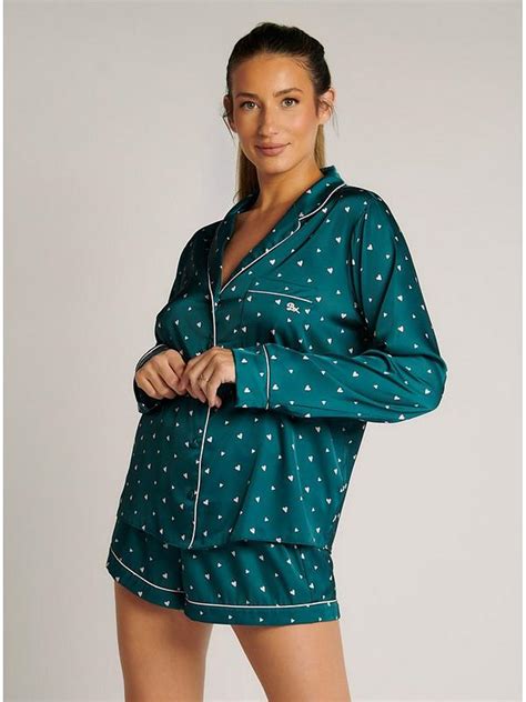 Boux Avenue Heart Print Long Sleeve And Short Pyjama Set Emerald Very