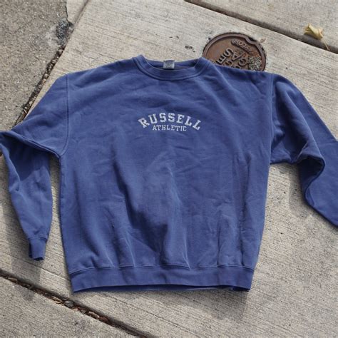 90s Vintage Russell Athletic Crewneck Faded Navy Blue Etsy Uk