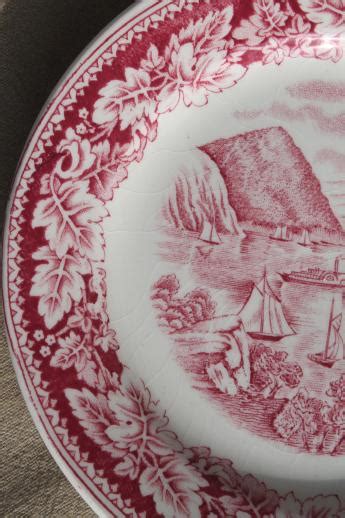 Vintage Homer Laughlin Red Transferware Currier Ives Hudson River