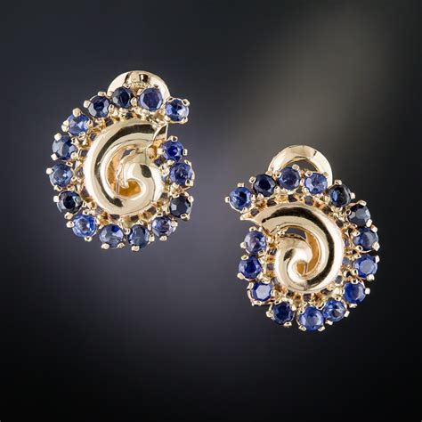 Retro Sapphire Swirl Clip Earrings - Antique & Vintage Earrings ...