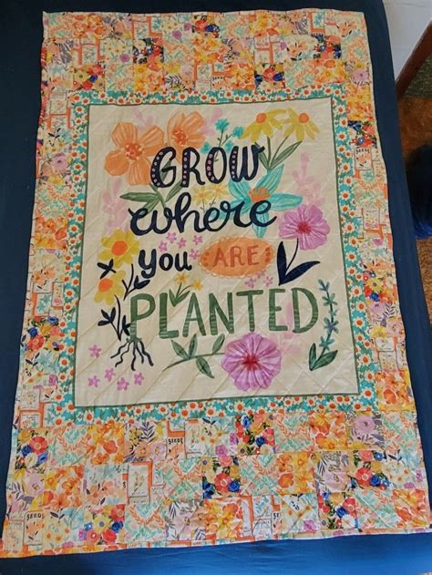 Grow Where You Are Planted Floral Throw Panel Quilt Floral Throws