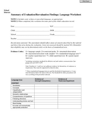 Fillable Online Sde Ct Summary Of Evaluation Reevaluation Findings