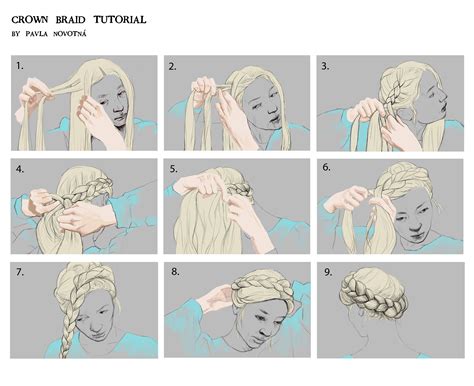 Crown Braid Tutorial Drawn By Pavla Novotná Braided Crown Hairstyles Hair Crown Tutorial