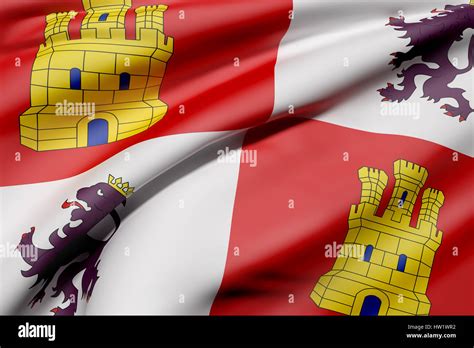 D Rendering Of A Castilla Leon Flag Waving Stock Photo Alamy