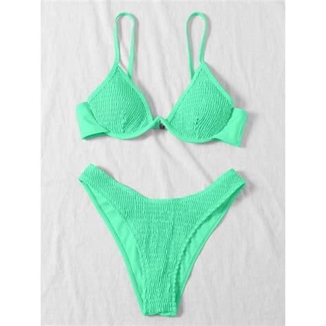 SHEIN Zielony Marszczony Komplet Bikini XL SUPELO