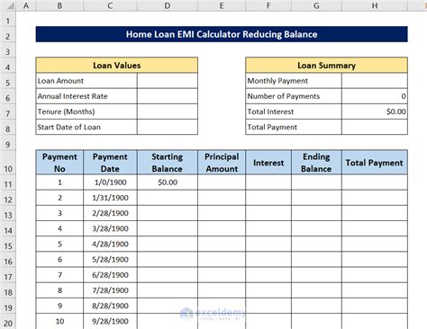 How To Create A Home Loan Emi Calculator With Reducing Balance In Excel