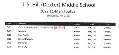 2022 T.S. Hill Middle School Football Schedule