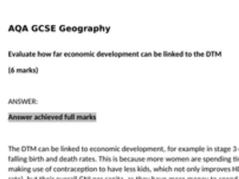 Aqa Gcse Geography Example Answer 6 Marks 3 Teaching Resources