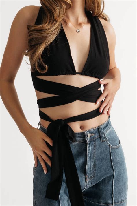 Romina Black Criss Cross Wrap Crop Top 26 Tobi GB