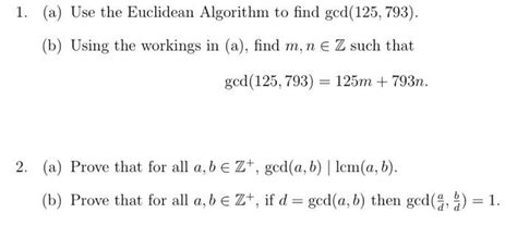 Solved 1 A Use The Euclidean Algorithm To Find