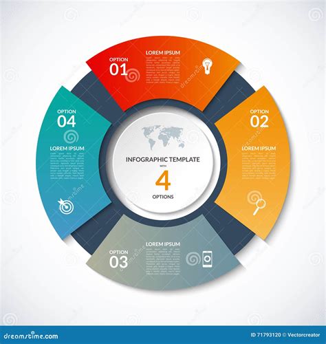 Vector Circle Template For Infographics With 4 Options Steps Parts