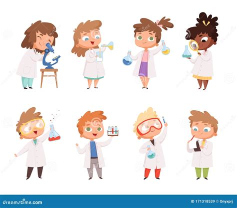 Science For Kids. Cartoon Scientist, Collection Of Vector Illustration ...