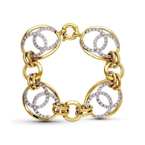 Pulsera Oro Bicolor 18k Mujer Eslabones Ovalados Combinados Formas