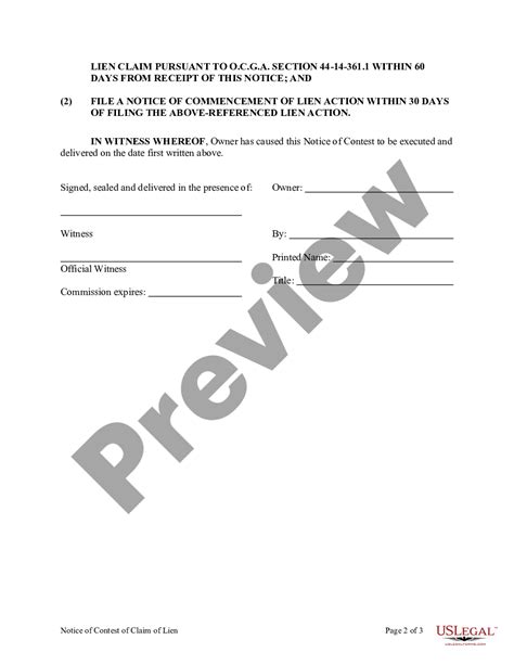 Georgia Notice Of Contest Of Claim Of Lien Individual Contest Lien