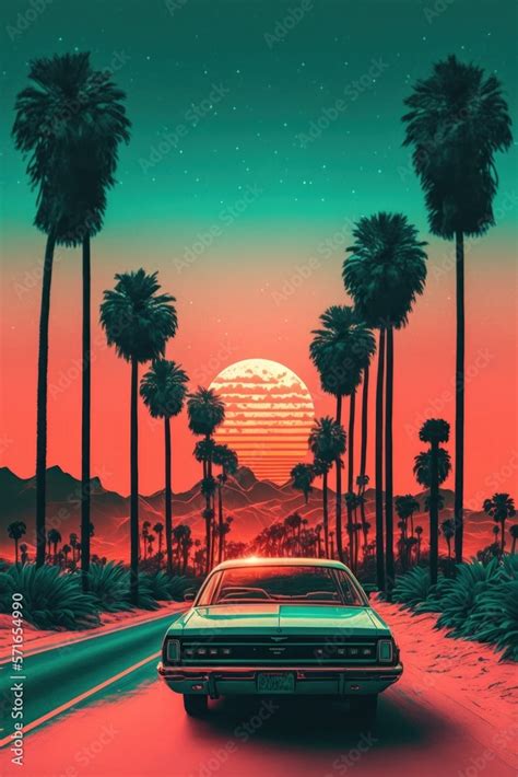 Colourful Retro Route Travel Poster In Synthwave S Style Classic