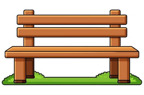 Premium Vector | A cartoon drawing of a wooden bench with grass on it