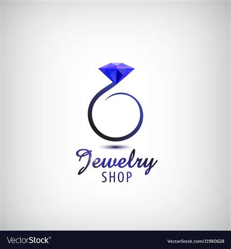 Vector Jewelry Logo Design Template Circle Ring With Blue Stone Crystal Wedding Ring