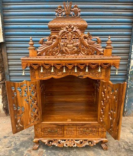 Hand Carved Worship Brown Teak Wood Temple Size Dimension 4x3x1 5ft