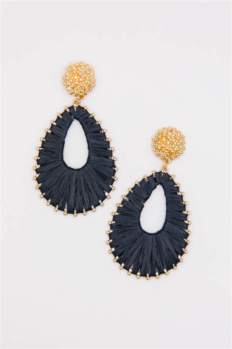 Raffia Gold Bead Earrings Black New Arrivals The Blue Door Boutique