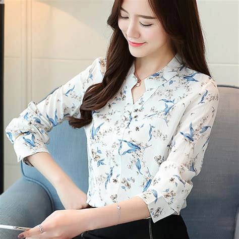 2018 Elegant Long Sleeve Chiffon Blouse Womens Tops And Blouses Women