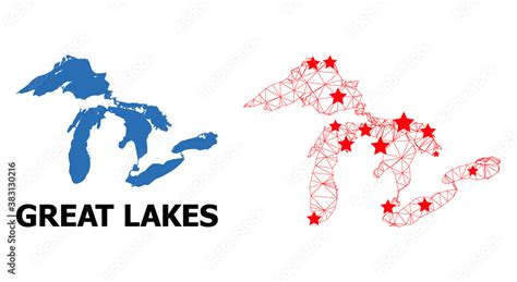 Wire frame polygonal and solid map of Great Lakes. Vector structure is created from map of Great ...