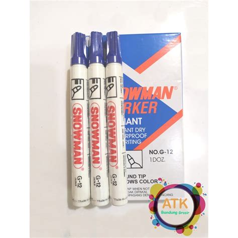 Jual Spidol Permanent Snowman Marker G 12 Warna Hitam Merah Biru Hijau