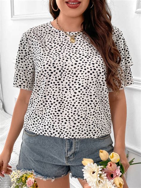 Shein Lune Blusa Con Estampado De Lunares De Espalda Con Abertura De