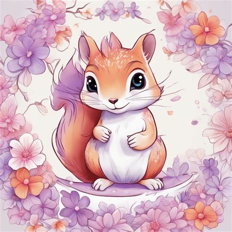 Premium Photo Fantasy Flowers Splash With Cute Squirrel T Shirt Design Art