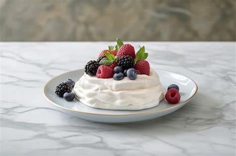 Delicious Pavlova Cake With Meringue Topped And Fresh Berries On White