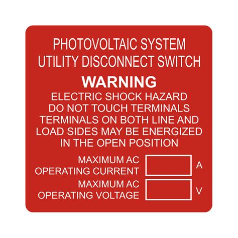 3x3 Ac Disconnect Combined Label Photovoltaic System Utility Disconn