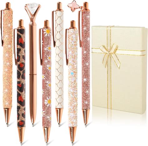 Whaline 7pcs Sparkly Glitter Ballpoint Pens Rose Gold