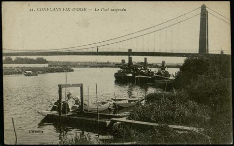 Conflans Sainte Honorine Le Pont Suspendu Carte Postale Ancienne Et