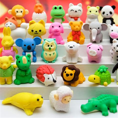 Urskytous 60pcs Animal Erasers Desk Pets For Kids Pencil