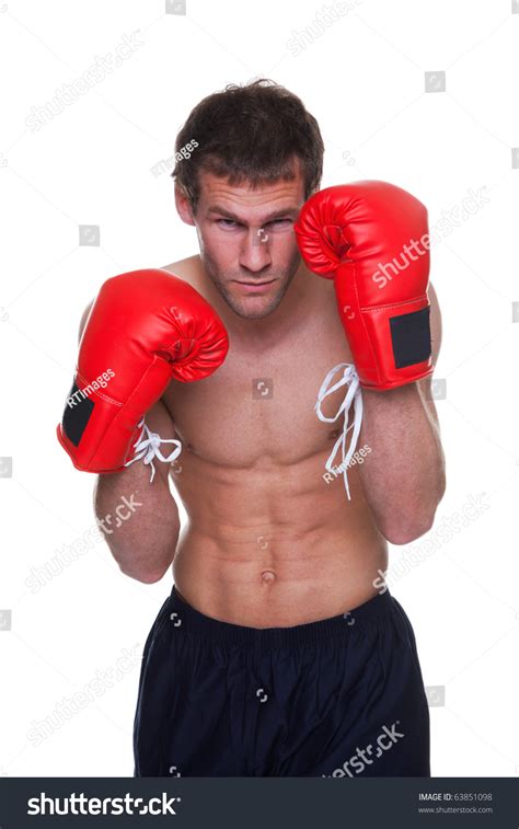 Male Boxer In A Defensive Stance Isolated On White Background Stock