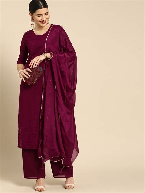 Buy Anouk Women Magenta Embroidered Regular Chikankari Kurta With