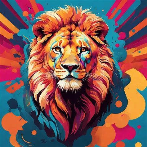 Premium Photo Colorful Lion Head In Pop Art Style Vector Illustration