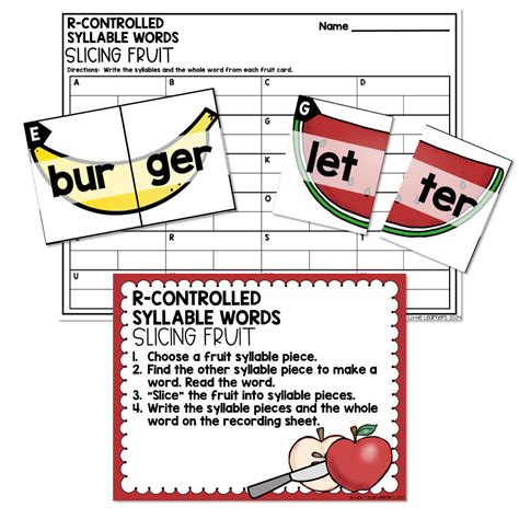 Lucky To Learn Phonics Syllables R Controlled Syllables 1st Grade Phonics Center Slicing