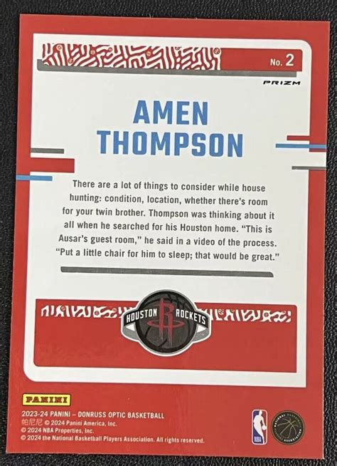 Amen Thompson 2023 24 Panini Donruss Optic The Rookie Silver Houston