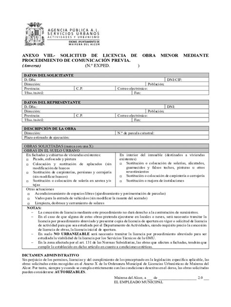 Completable En L Nea Anexo Vi Solicitud De Licencia De Obra Mayor