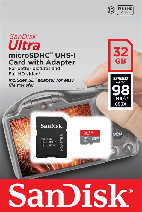 32GB SanDisk Ultra MicroSDHC UHS I CL10 Memory Card