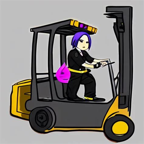 A Person Cosplaying Homura Akemi Operating A Forklift Stable