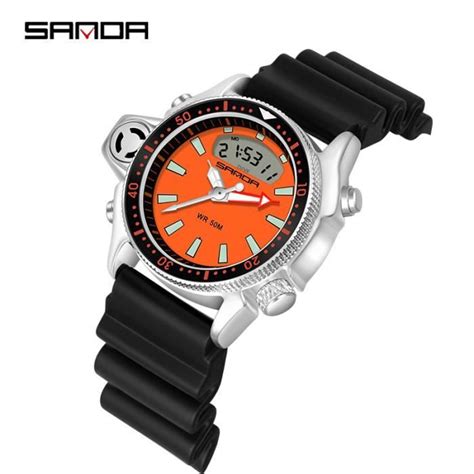 Orange noir SANDA montre de Sport à Quartz pour hommes Numérique