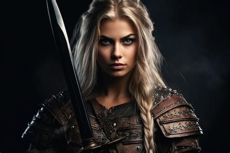 Premium AI Image A Woman In Armor Holding A Sword