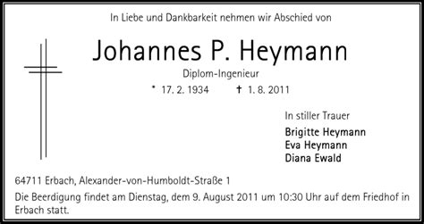 Traueranzeigen Von Johannes P Heymann Vrm Trauer De